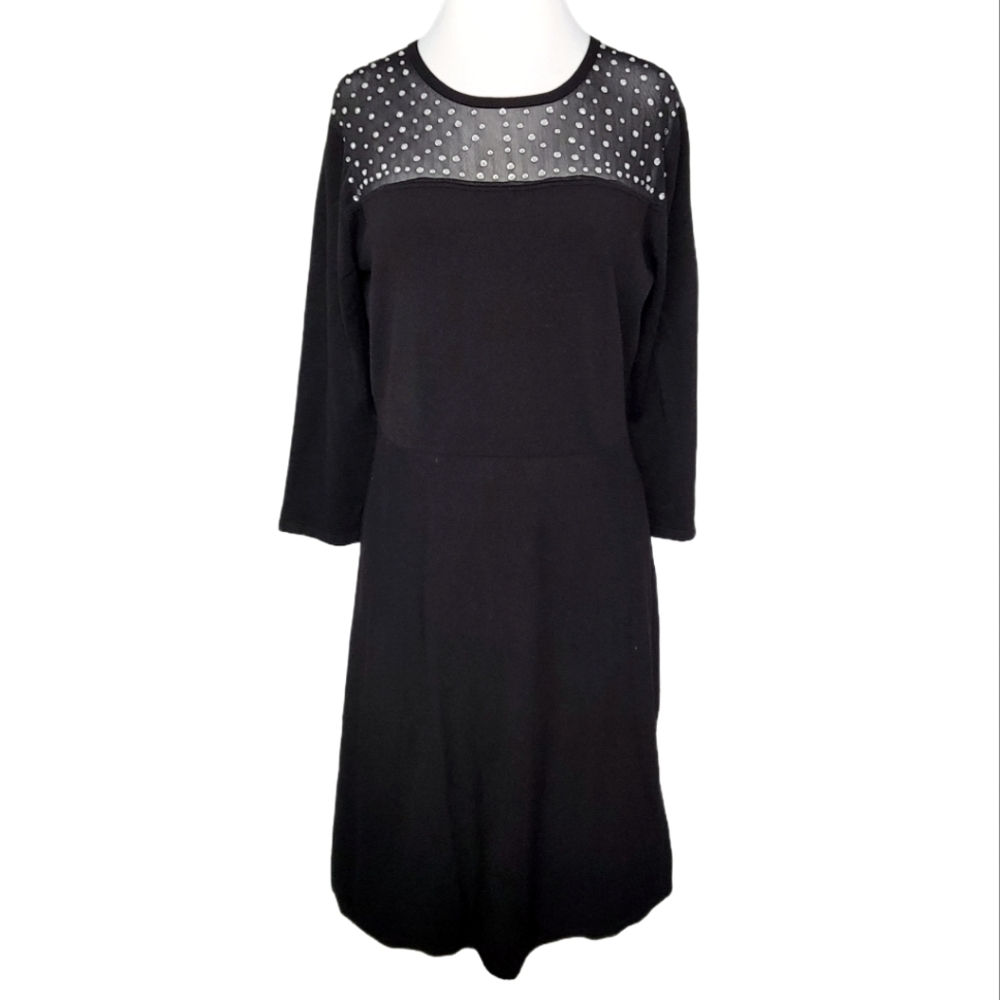 Neiman Marcus Women's Black Long Sleeve Embellished Shift Dress Size Large